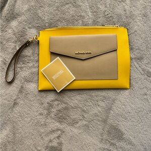Michael Kors Vibrant Yellow and Tan Wristlet